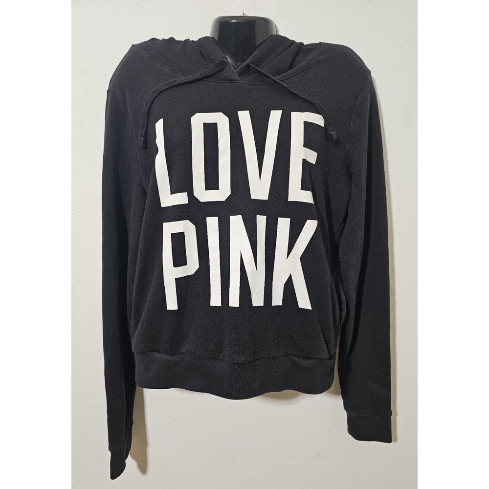 Victoria's Secret Pink Pullover Hoodie Sweatshirt With Pockets Black Womens Med